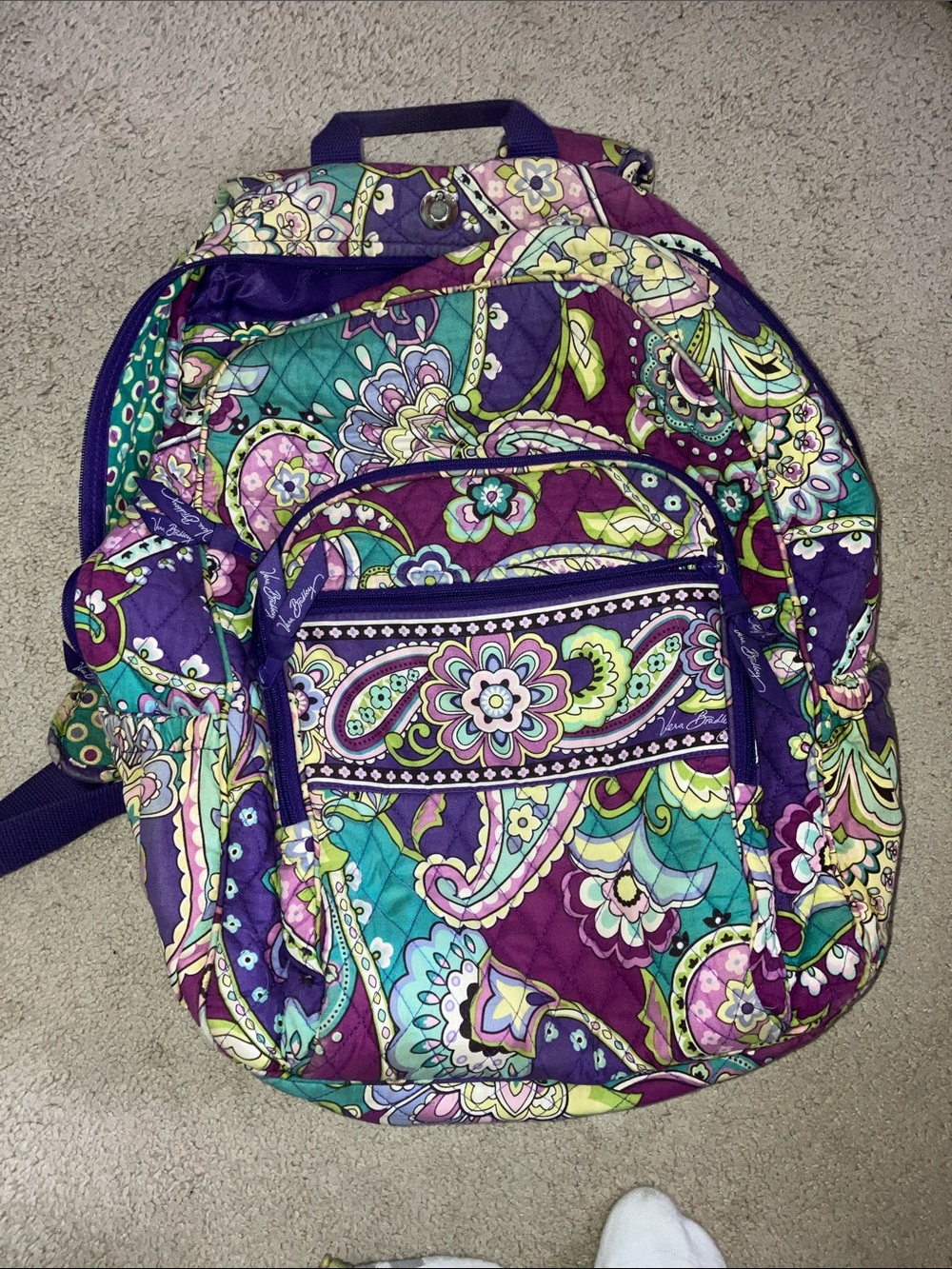 Vera Bradley Purple Teal Paisley Quilted Backpack